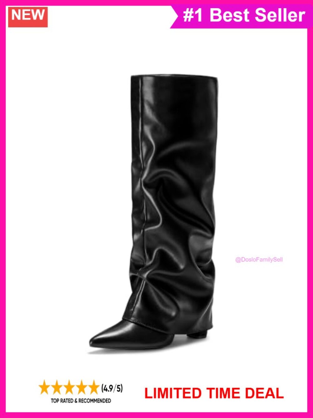 FITORY Womens Knee High Boots PU Faux Suede Pointed Toe Block Heel Pull On